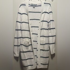 Lark & Grey Open-Front Striped Cardigan - Size L - Cozy Knit Sweater Jacket